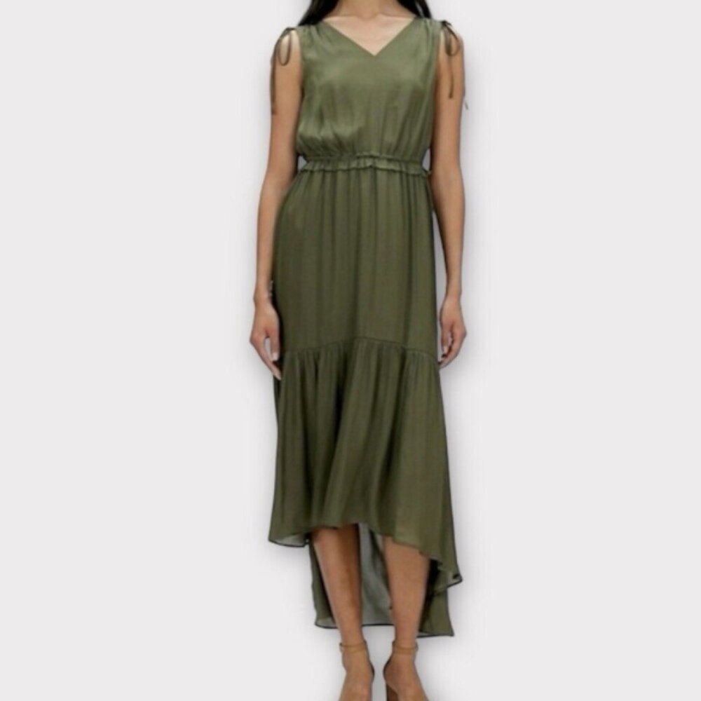 NWT - Banana Republic Satin Ruched Maxi Dress In Olive Green Women’s Size 8 & 6